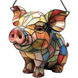 Pig Ornaments Decor for Window Hanging, Pig Lover Gifts for Women Men, Farm Animal Home Wall Room Decorations, Christmas 2D Flat Acrylic Ornamnet (4in)