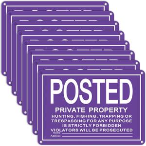 8 Pcs Large Posted No Trespassing Signs Private Property 10 x 14 Inch Metal No Hunting Sign Rust Free Aluminum, UV Printed, High Visibility for Indoor or Outdoor (Purple)