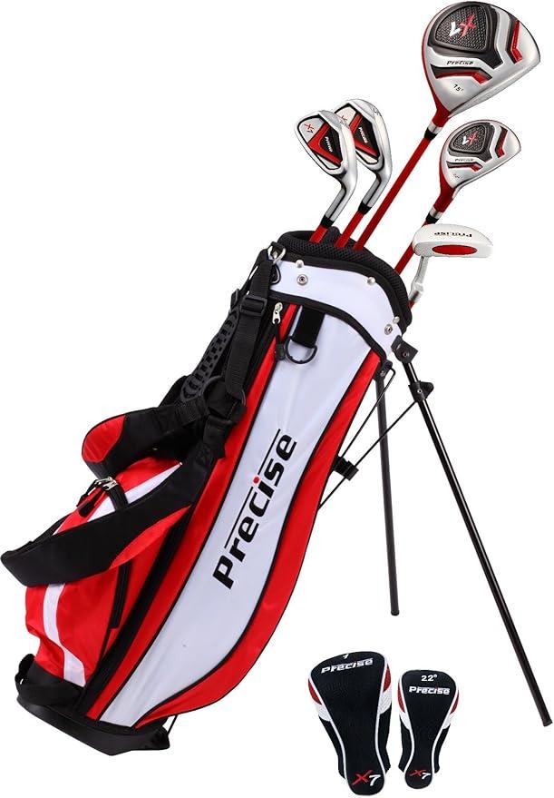 Precise X7 Kids Golf Clubs Set for Ages 3-5, 6-8, 9-12 | Right Hand Girls & Boys Golf Clubs with Lightweight Graphite Shafts, Hybrid & Stand Bag