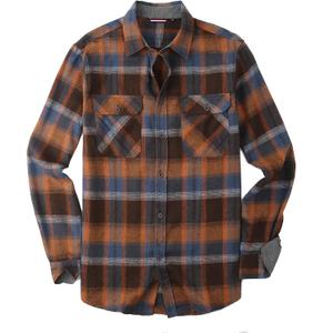 Alex Vando Mens Button Down Shirts Flannel Shirt Long Sleeve (Navy/Orange , S)