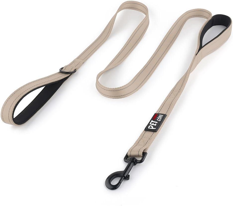 Plutus Pet Double Handle Dog Leash 6ft, Heavy Duty, Reflective Dual Handle Dog Leash for Safety Training, for Medium Large Dogs,2 Handle Leads(Beige)