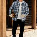 Men Fleece-Lined Button Shirt Flannel Plaid Warm Winter Casual Jacket with Flap Pockets (S-3XL)