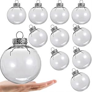 10-Pack Clear Plastic Ornaments, 80mm Clear Plastic Refillable Decorative Ball, 3.15 inch Christmas Fillable Balls for DIY Crafts, Christmas Tree Decoration, Wedding Party, Christmas House Decoration