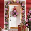 RICHMYC Christmas Flowers Artificial Glitter 24pcs Poinsettia Flowers Berries Christmas Decoration Christmas Tree Ornaments Xmas Wreath Garland Decoration, Pink