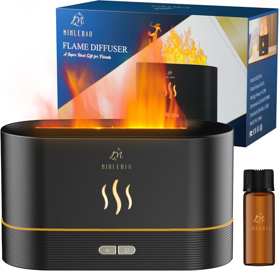 Flame Diffuser Mist Humidifier Aromatherapy Diffuser with Waterless Auto-Off Protection for Spa Home Yoga OfficeBlack