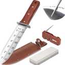 Topline Hori Hori Garden Knife, Double-edge Stainless Steel Blade, Garden Knife with Leather Sheath for Digging, Weeding, Planting, Sharpener, Sharpening Stone Included