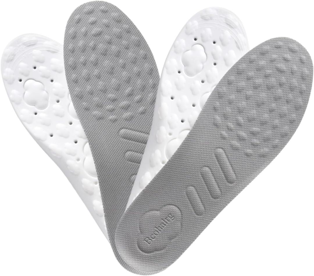 4D Cloud Tech Soles Insoles for Men and Women, Memory Foam Insoles, Shock Absorption and Cushioning Sports Shoe Insoles (2pairs, L Women 12-14.5 / Men 11-13.5)