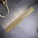 Sharp-tec 24 inch Linear Shower Drain, Gold Rectangular Floor Drain, V-Shape Design Drain Channel, 304 Stainless Steel, cUPC Certificated for Bathroom Shower Room (Drain Base is Not Included)
