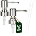 Soap Dispenser Pump Replacement, Kitchen and Bathroom Soap Pump Replacement, Reusable 304 Stainless Steel Hand Soap Pump, Shampoo and hand soap pump, Standard Diameter 28/400 Neck Size (2 PCS)