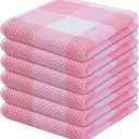 Homaxy 100% Cotton Waffle Weave Check Plaid Dish Cloths, 12 x 12 Inches, Super Soft and Absorbent Dish Towels Quick Drying Dish Rags, 6-Pack, White & Pink