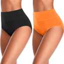 ASIMOON Tummy Control High Waisted Underwear for Women Cotton Plus Size Full Coverage Panties Ladies Briefs (XL)