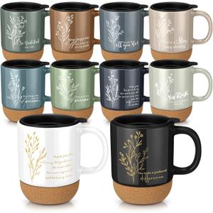 10 Pcs Employee Appreciation Gift Bulk Non-slip Cork Bottom Coffee Mug 13.5 oz Ceramic Tumbler Inspirational Mug Graduation Thank You Gifts for Teacher Volunteer Nurse(Appreciation)