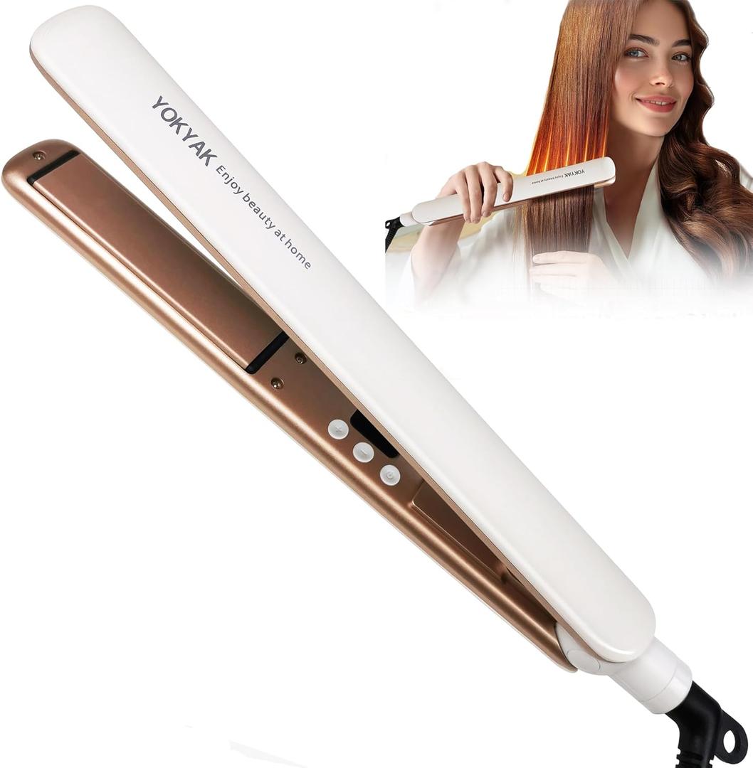 Flat Iron Hair Straightener, Ultra-Thin Nano Titanium 1  inch Thin Hair Iron 10-Second Heat-up, Auto Shut-Off, 2-in-1 Hair Straightening and Flat Iron Curler with Transparent LED Display