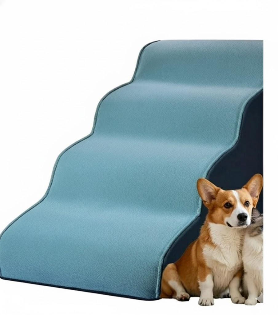 Dog Stairs for Small Dogs 19.7”H, Cowhide-Pattern Flocking Fabric, with Cushioning Support Layer,4-Step Dog Steps for High Bed, Couch,Sofa and Chair, Non-Slip Balanced Pet Ramp Indoor