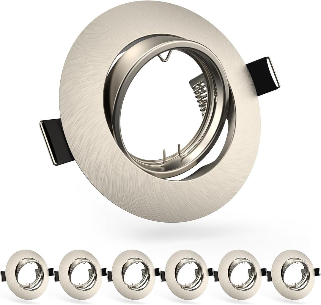 6 Pack Spotlight Frame, 3 inch Recessed Ceiling Light Trim Compatible with MR16 GU10 GU5.3 Bulbs, Adjustable Holder for Cabinet Kitchen, Brushed Nickel
