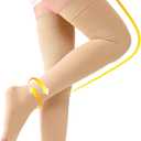 TOFLY Thigh High Compression Socks for Women & Men (Pair), Open Toe, Opaque, Firm Support 30-40mmHg Graduated Compression Hose, Medical Compression Stockings for Varicose Veins, Edema, DVT, Beige, Size S