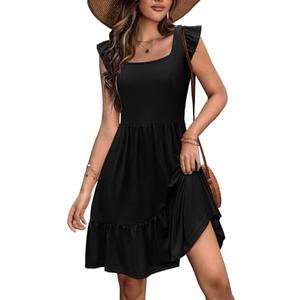 Zeagoo Womens Summer Dress Casual Ruffle Tiered Floral Square Neck Sundresses Beach Boho Mini A-line Dress 2025 with Pockets Medium