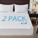 2 Pack Waterproof Mattress Protector, Queen Size Mattress Pad Noiseless with Deep Pocket 6"-18" Depth, Soft Breathable Dirt-Proof Bed Mattress Cover Washable for Home, Bedroom, Hotel White
