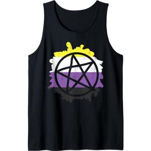 Pentagram Satanic Goth LGBTQ Non-Binary Flag Genderqueer Tank Top, M, Black