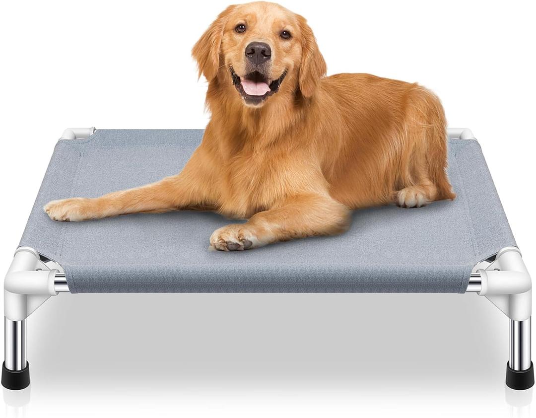 Elevated Cooling Dog Bed, Raised Outdoor Dog Bed for Medium Dogs, Portable Pet Cots with No-Slip Rubber Feet, Double Layer Polyester Cotton | 34"L x 26"W x 6.5"Th