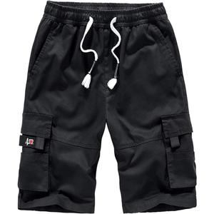 ELETOP Men's Cargo Shorts Elastic Waistband Drawstring Big and Tall Cotton Summer Casual Work Shorts (Black, XXXL)