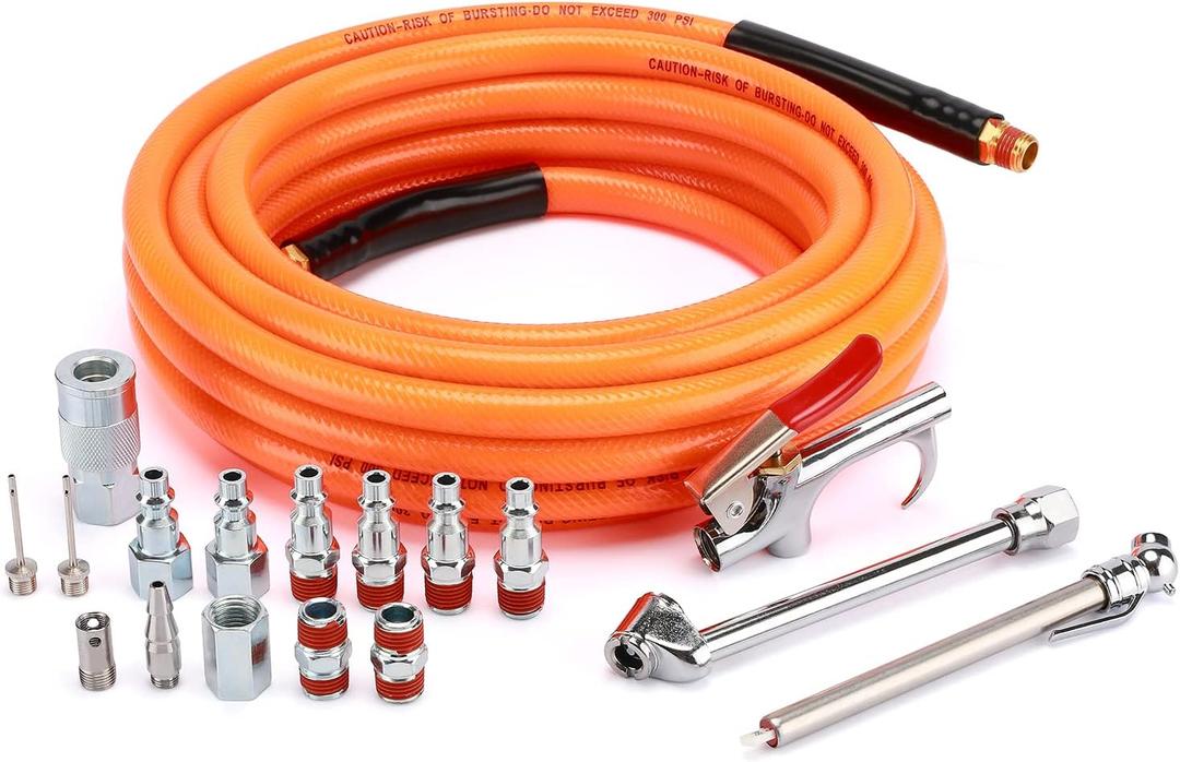 AIRTOON 18 Pieces Air Tool Accessories Kit with 3/8 Inch X 25 FT PVC Hose, 1/4 Inch NPT Quick Connect Fittings, Air Blow Gun, Tire Gauge, Air Chuck