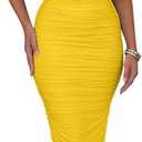 BEAGIMEG Women's Sexy Ruched Sleeveless Deep V Elegant Cocktail Evening Party Maxi Dress (Medium, Yellow)