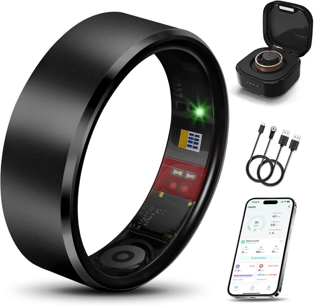 Smart Health Ring 2.0 for Women Men, Slim Scratch & Fingerprint Resistant Design,Efficient Chip Fitness Tracker, Monitors Heart, Blood Oxygen & Pressure, Sleep, Steps, Waterproof, Xmas Gifts, BK#12