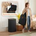 Lifewit 100L Laundry Basket with Lid, Clothes Hampers for Laundry with Bamboo Handles and 1 Removable Bag, Large Foldable Laundry Hamper for Bedroom, Bathroom, Dorm, Laundry Room, Black