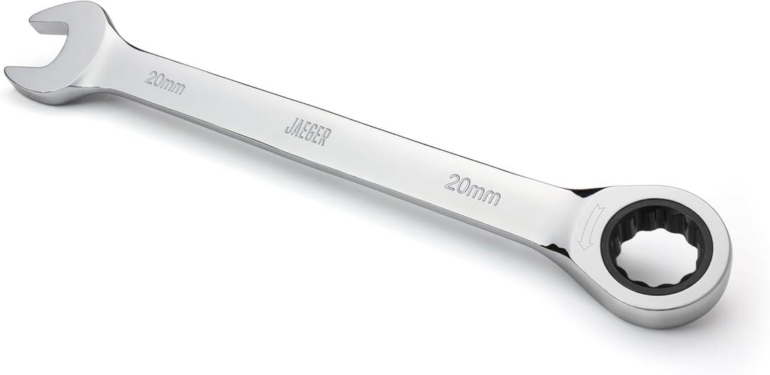 Jaeger 20 mm Ratchet Wrench with 90-Tooth Ratcheting Precision and Hardened, Polished Steel for Projects with Metric Tight Spaces