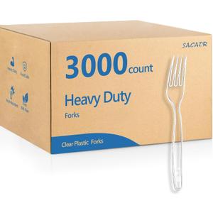 SACATR 3000 Count Plastic Forks Bulk - Plastic Silverware Forks Heavy Duty, BPA-Free, Heat Resistant, Suitable for Family Gatherings, Outdoor Events, Commercial Catering