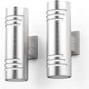 Sytmhoe 2 Packs Cylinder Outdoor Wall Lights,Up/Down Wall Sconce,Stainless Steel LED Wall Light Exterior Outside Lighting,E26 Bulb Waterproof Wall Fixture (Brushed Nickel-2Packs)