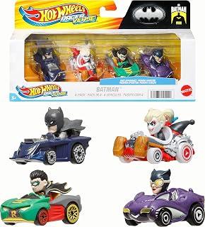 Hot Wheels RacerVerse, Set of 4 Die-Cast 1:64 Scale Toy Cars Optimized for Driving on Hot Wheels Tracks with Pop Culture Characters as Drivers