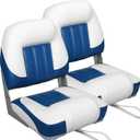 ERGOSEAT Elite Folding Boat Seat Low Back Boat Seating Fold-Down Fishing Boat Seat, 2 Pack, White/Blue