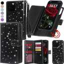 Varikke for iPhone 12 Pro Max Wallet Case Detachable with Card Holder for Women, Fashion Glitter PU Leather Strap Magnetic Flip Wallet Removable Phone Case Cover for iPhone 12 Pro Max 6.7", Black