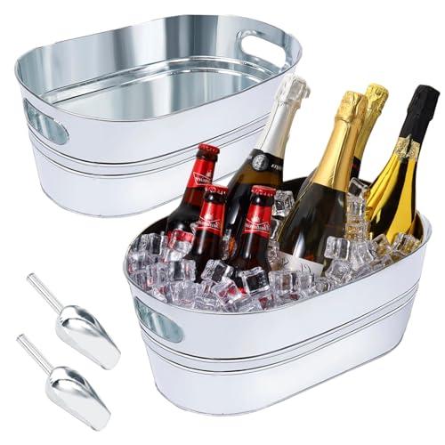 2 Pack Galvanized Ice Bucket 4 Gallon Galvanized Tub Ice Bucket for Parties Metal Beverage Buckets with Handles Wine Beer Champagne Vintage Buckets for Cocktails Mimosa Bar Supplies with Scoops