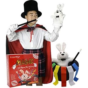 BrilliantMagic Kids Magician Role Play Set Contains Magic Top Hat Magic Wand Rabbit Puppet Color Ribbons Gloves(Model:BMM006) (S)