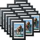 HappyHapi 4x6 Picture Frames Set of 18, Tabletop or Wall Photo Frames, Display Pictures 3.5x5 with Mat or 4x6 Without, Bulk Frames Collage (Black)