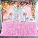 Partisky Pink Tulle Curly Willow Table Skirt for Rectangle Table 17ft, Ruffle Tutu Table Cloth for Girls Baby Shower,Birthday Party Candy Cake Tables