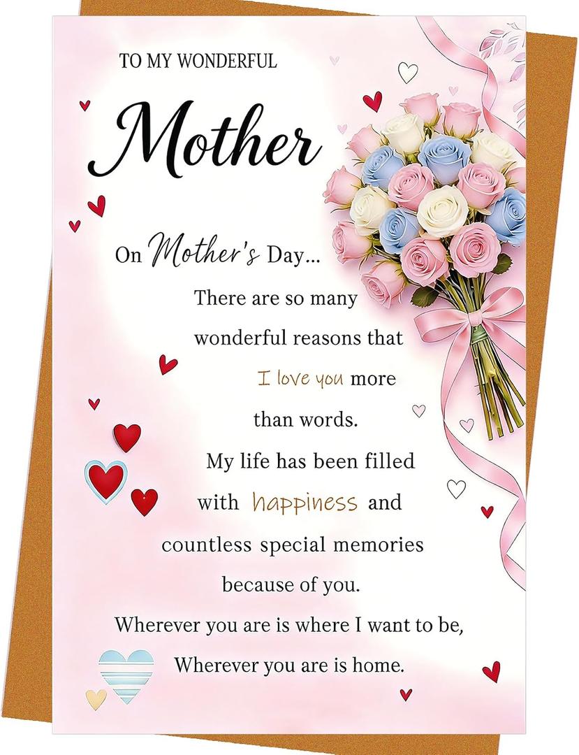 2 x Perfect Mother’s Day Surprise Gift -To My Wonderful Mother – From Your Loving Daughter or Son – A Heartwarming Message of Gratitude