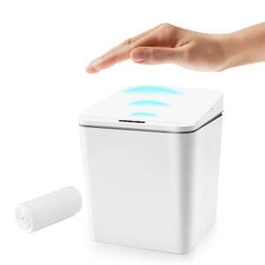 Automatic Small Countertop Trash Can with Lid, 1.5 Gal/6L Toucheless Mini Waste Bin for Office Desk/Bedside Table/Coffee Bar -Batteries, White (6 Liter)