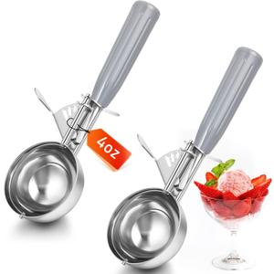 2 Pcs Release Cookie Scoops Ice Cream Scooper with Trigger Release Portion Scoop Stainless Steel for Portion Control, Baking Food, Cookie Dough, Cupcake Batter (4 oz,Gray)
