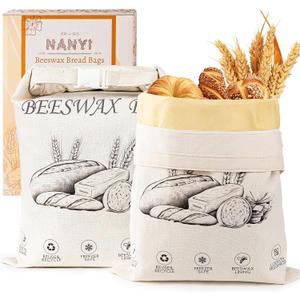 2-Pack Reusable Beeswax Bread Bags for Sourdough & Homemade BreadCotton Waxed Bags Keeps Fresh Longer(Ivory Loaf)