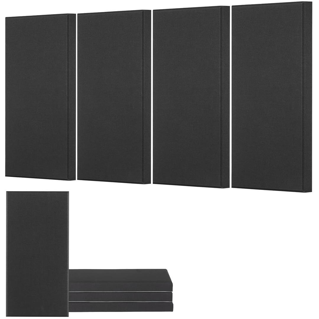 VEVOR 4 PCS Acoustic Panels, 2 inch Thick 23.6 x 11.8 inch Fiberglass Sound Absorbing Panels, Self-Adhesive Soundproof Wall Boards, for Studios, Office, Home Theater,Meeting Room, Black
