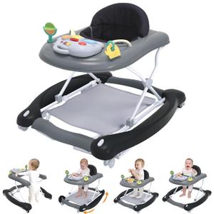 Foldable Baby 5-in-1 Activity Walker - Rocker, Activity Center, Bouncer, Seat Walker, Push Walker - Adjustable Speed Rear Wheels and Height Toys Ages 6-18 Months (Black)