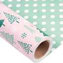 LeZakaa Christmas Pink Wrapping Paper Jumbo Roll for Kids Girls, Pink Forest Christmas Tree & Mint Polka Dot Reversible Design for Festive Holiday, Family Gathering, 24 inches x 100 Feet
