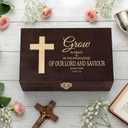 CroBlissful First Communion Wooden Box Keepsake Baptism Memory Box Gift 8.6 x 5.1 x 2.4 Inches First Holy Communion Jewelry Storage for Baptism Memory Keepsake(Cross)