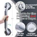TAILI Shower Grab Bar 16 Inch Suction Cup Grab Bars for Bathroom, Removable Shower Safety Handle Heavy Duty Bathtub Grip for Seniors & Elderly, Strong Handrails No Drilling Waterproof, Gray