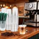 50PCS 12 oz Clear Plastic Cups with Lids and Dark Green Straws, Round Bottom Disposable To Go iced Coffee Cups, Small Bubble Tea Smoothie Cups for Drink Shops, Picnic, Takeout, Party, Office