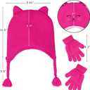 Girls Winter Cat Ear Beanie Hat and Gloves Set Kids Knitted Earflap Cap Mitten Set for Ages 3-7